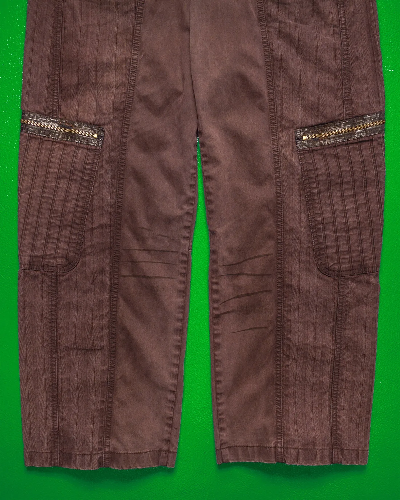 Panelled Faux Patina Washed Maroon Cargo Pants (34~36)