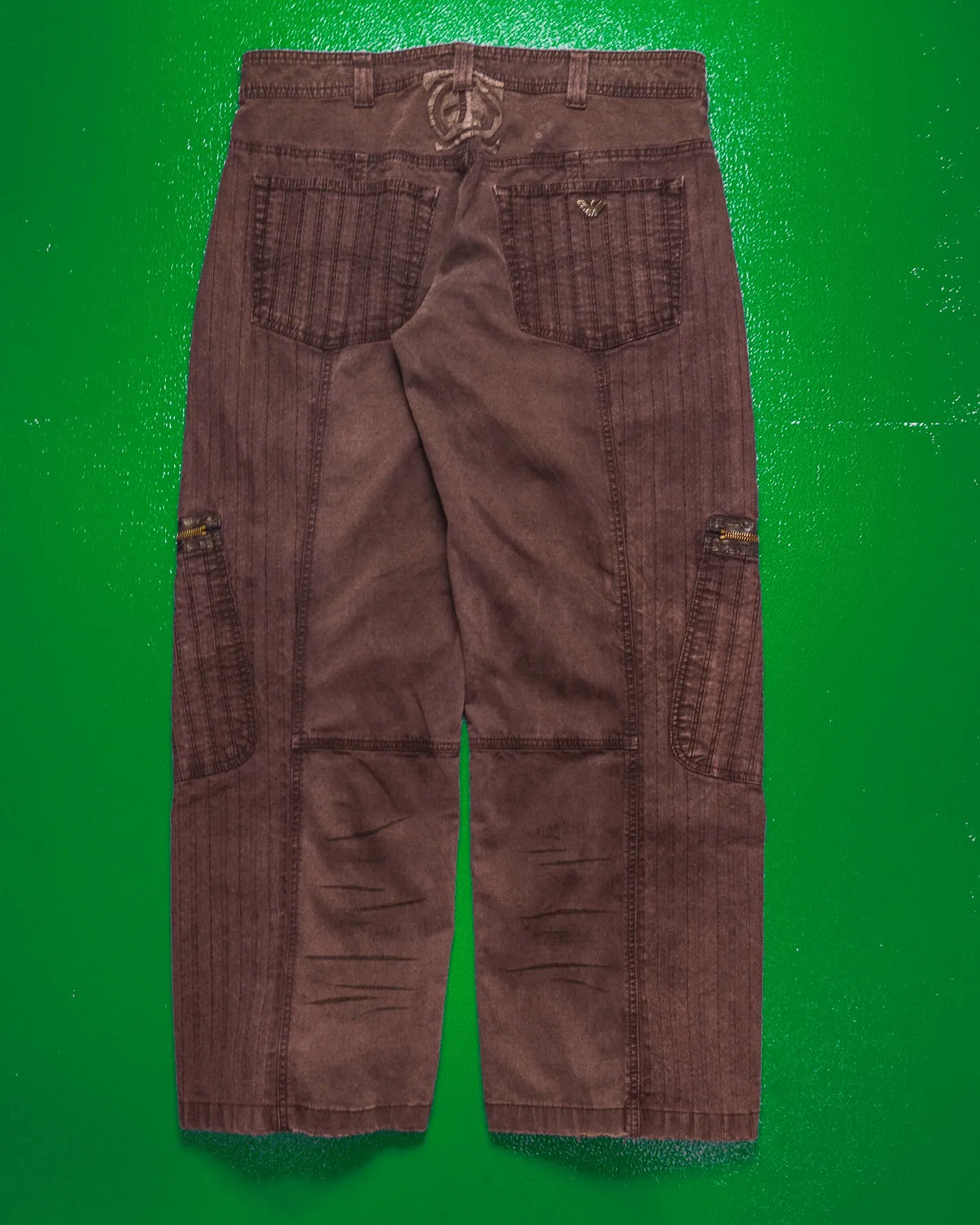Panelled Faux Patina Washed Maroon Cargo Pants (34~36)