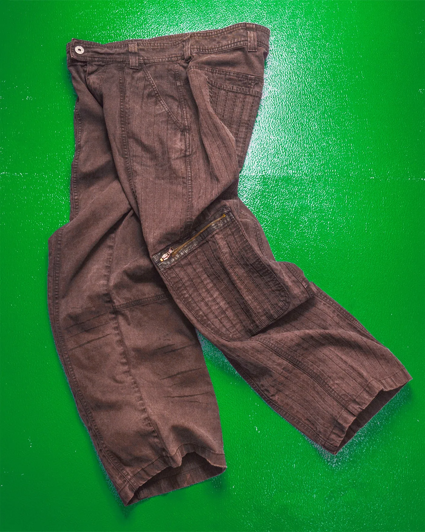 Panelled Faux Patina Washed Maroon Cargo Pants (34~36)