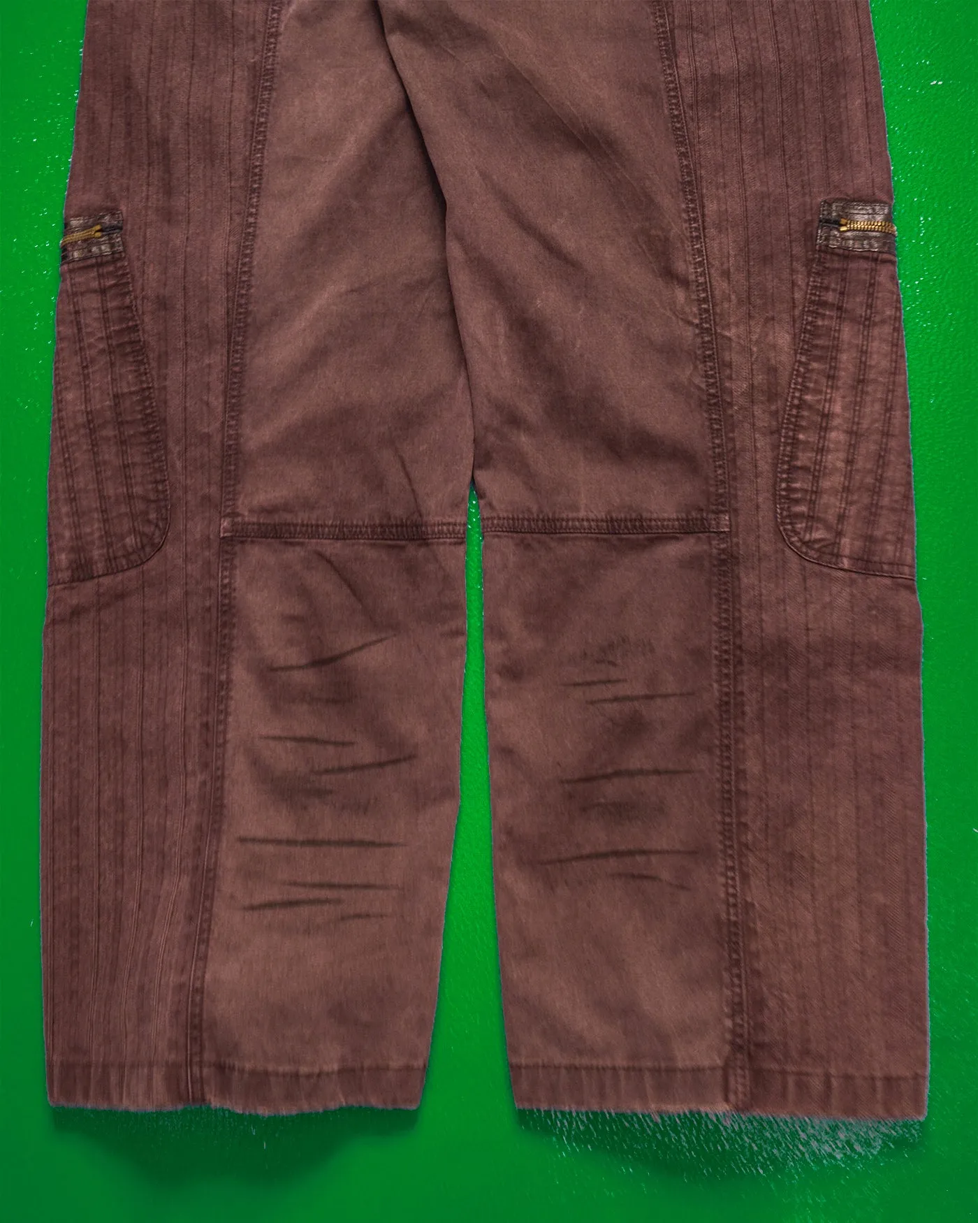 Panelled Faux Patina Washed Maroon Cargo Pants (34~36)