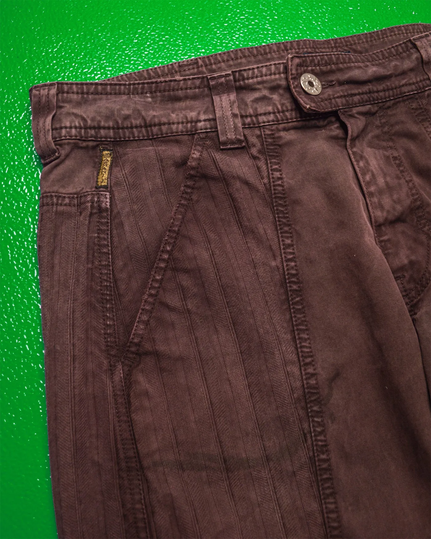 Panelled Faux Patina Washed Maroon Cargo Pants (34~36)