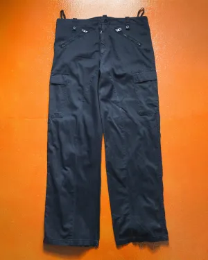 Panelled Zip Hem Gusset Wide Washed Navy Cargo Pants (34~36)