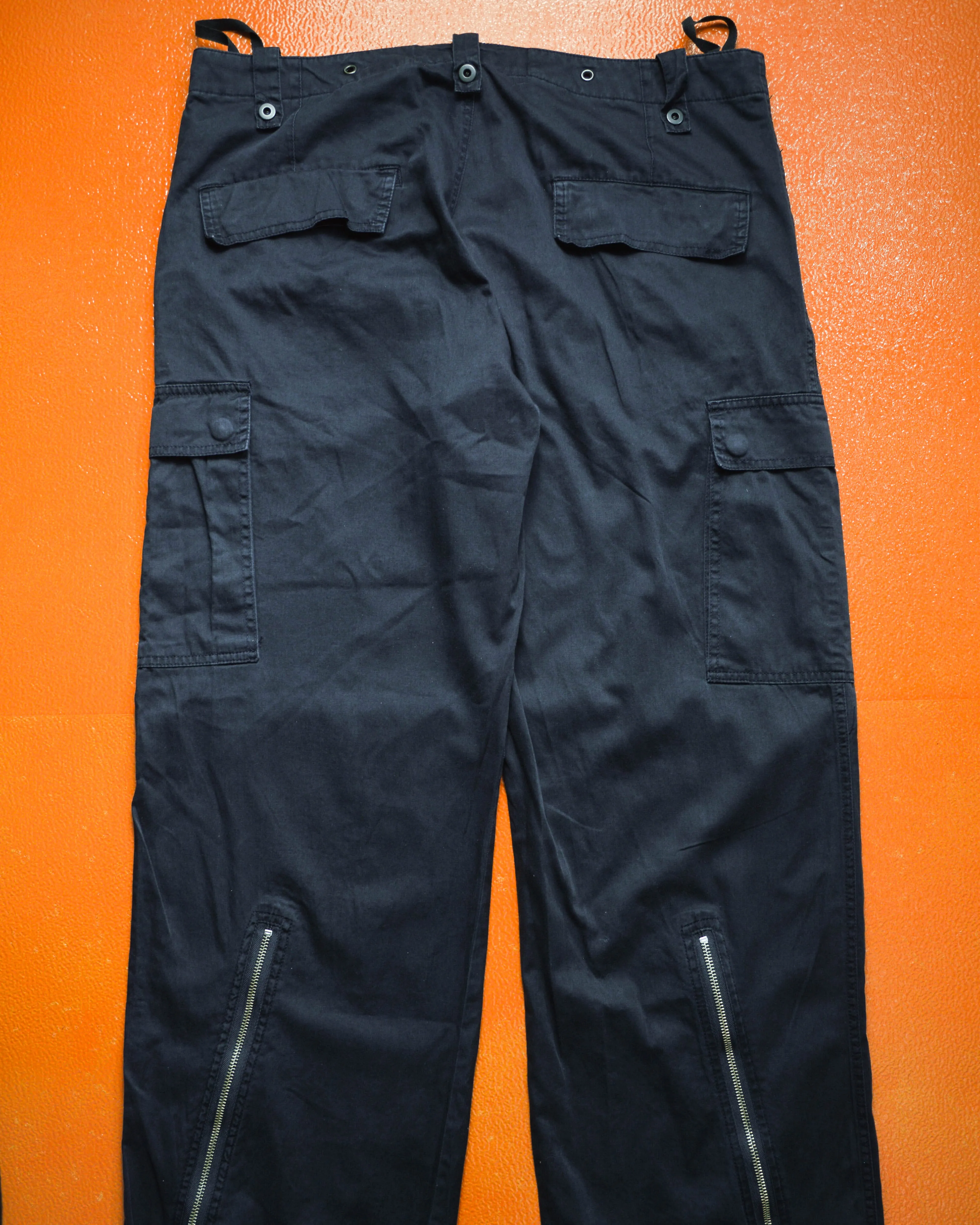 Panelled Zip Hem Gusset Wide Washed Navy Cargo Pants (34~36)