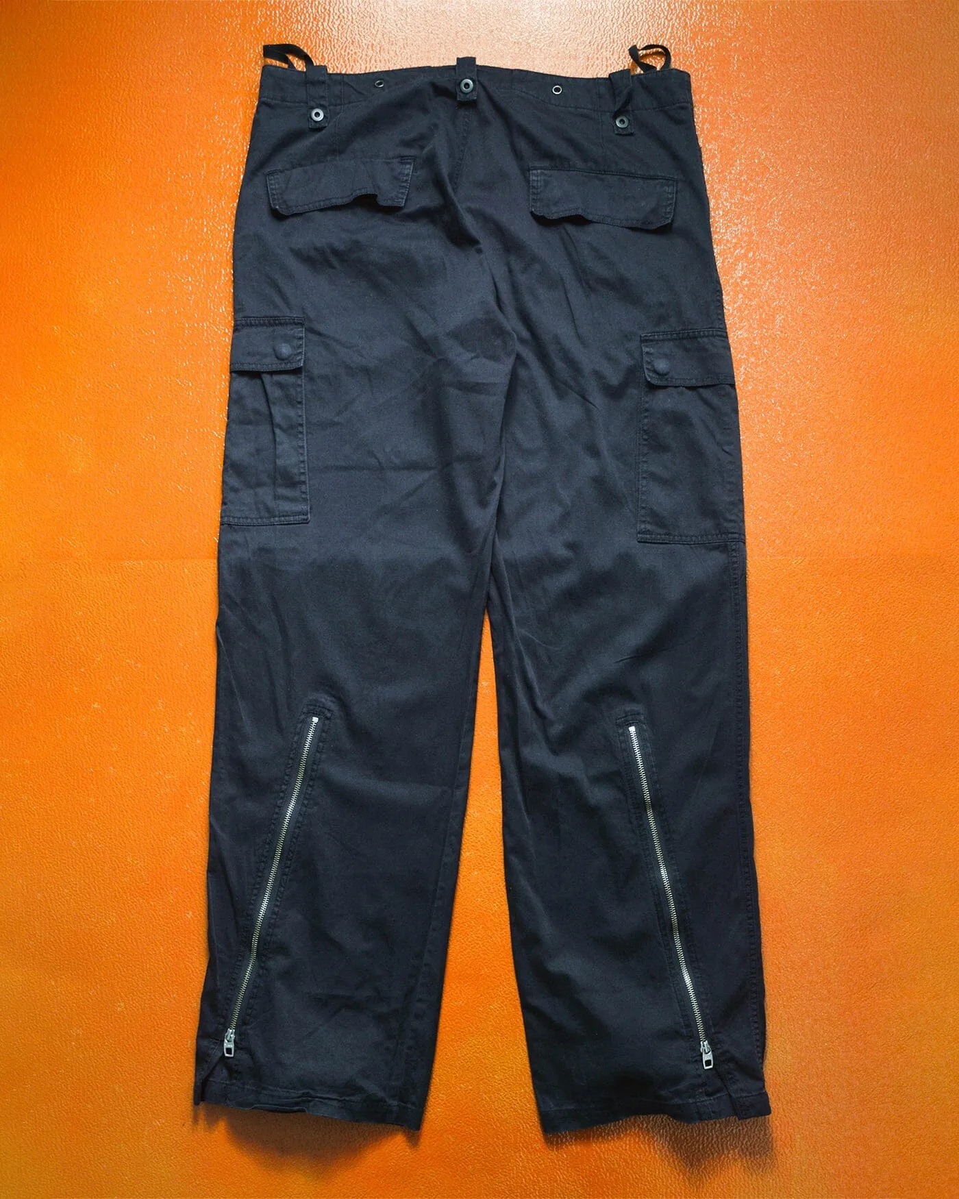 Panelled Zip Hem Gusset Wide Washed Navy Cargo Pants (34~36)