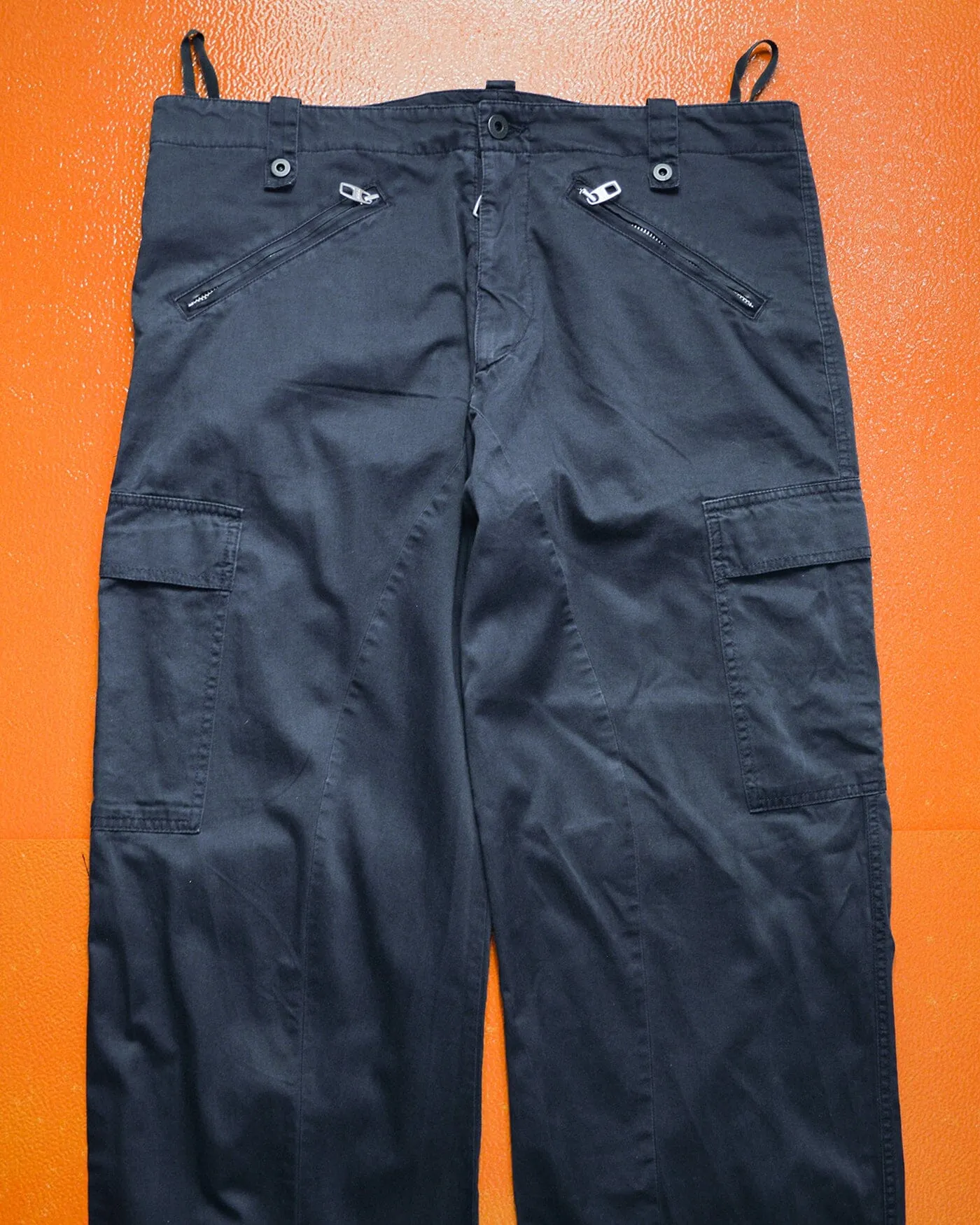 Panelled Zip Hem Gusset Wide Washed Navy Cargo Pants (34~36)