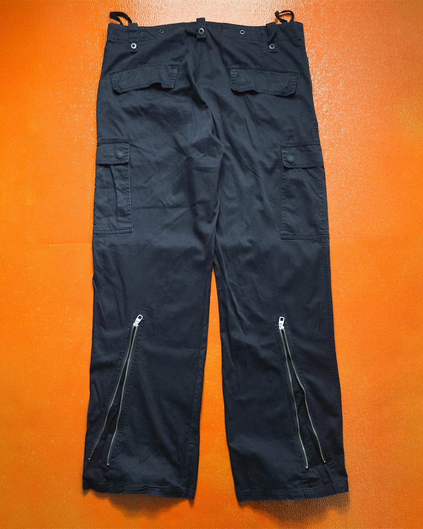 Panelled Zip Hem Gusset Wide Washed Navy Cargo Pants (34~36)