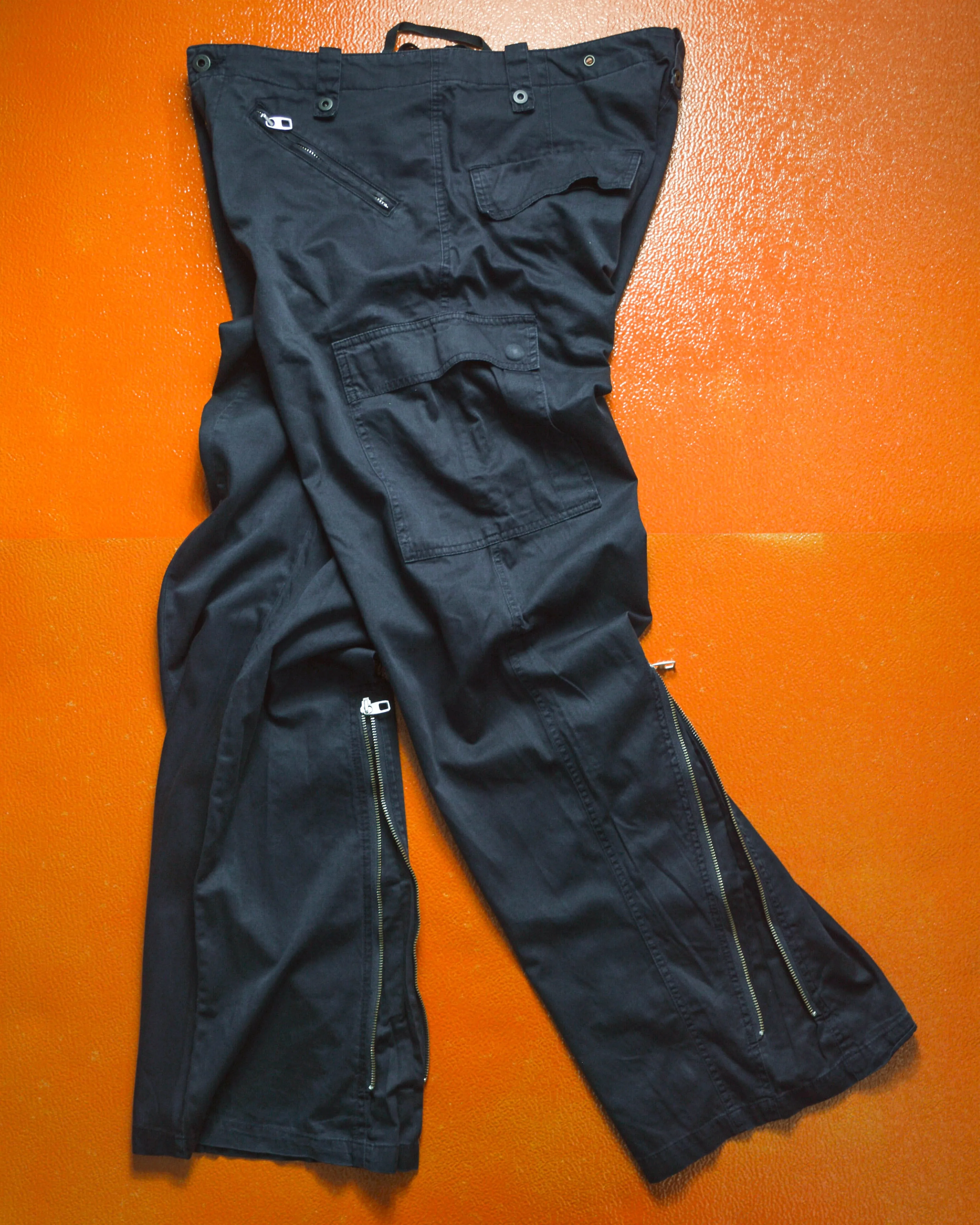 Panelled Zip Hem Gusset Wide Washed Navy Cargo Pants (34~36)