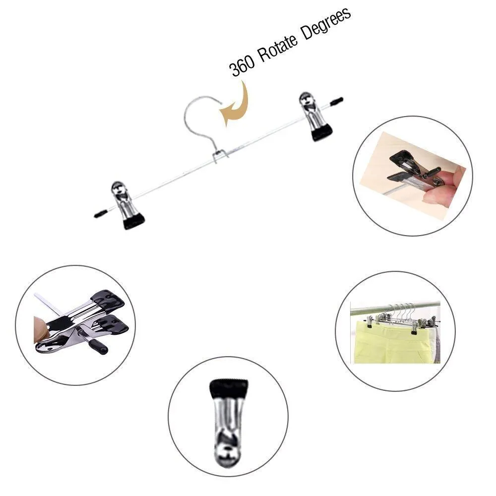 Pants Hangers - Skirt Hangers 24 Pack Skirt Metal Pants Hangers Chrome Skirt Hangers with Non-slip Adjustable Clips Space Saving Pants Hanger for All Kinds of Clothes Pants