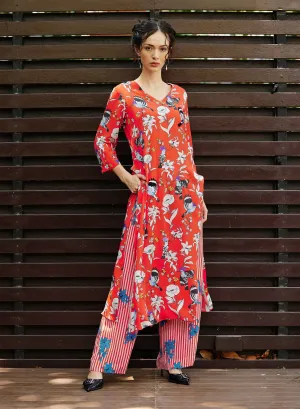 Paradise red kurta and pants