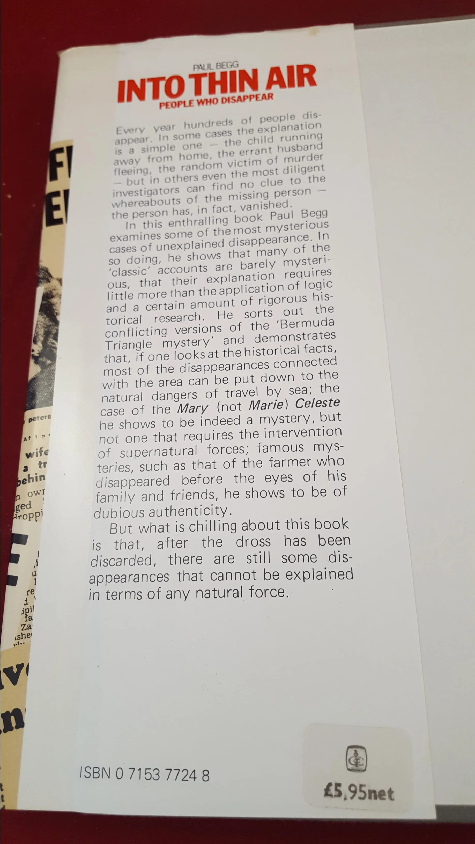 Paul Begg - Into Thin Air, People Who Disappear, David & Charles, 1979, First Edition