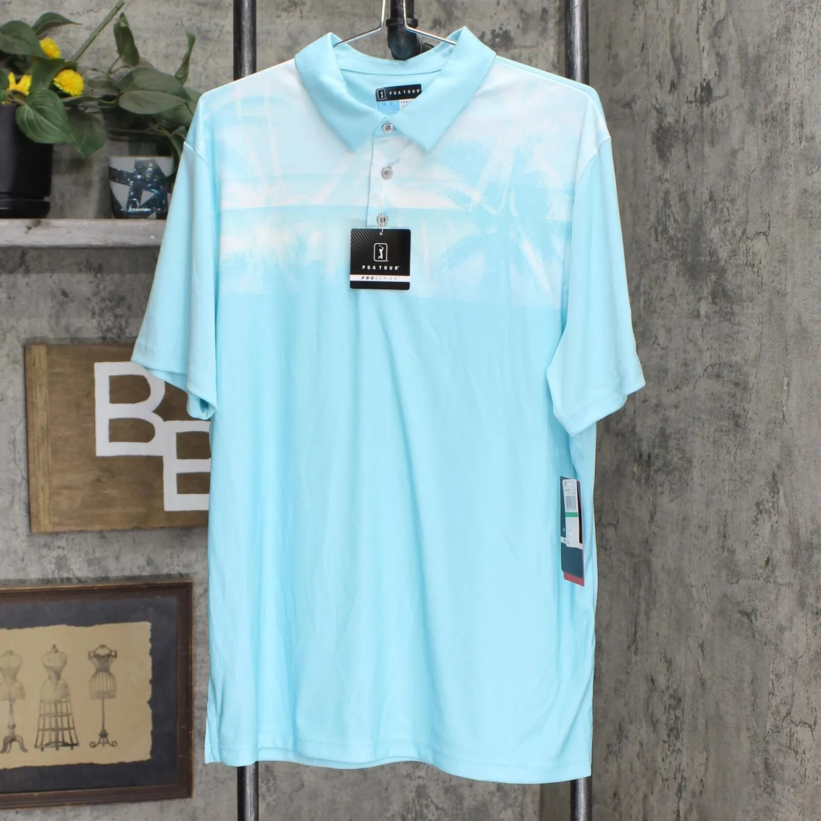 PGA Tour Men's Stretch Shadow Palm-Print Golf Polo Shirt