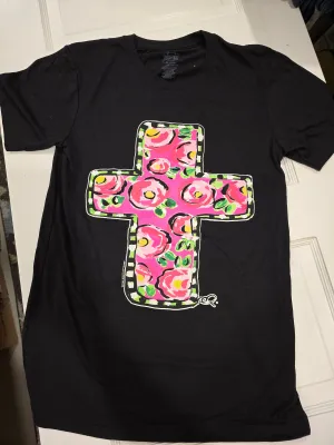 Pink Floral Cross Tee