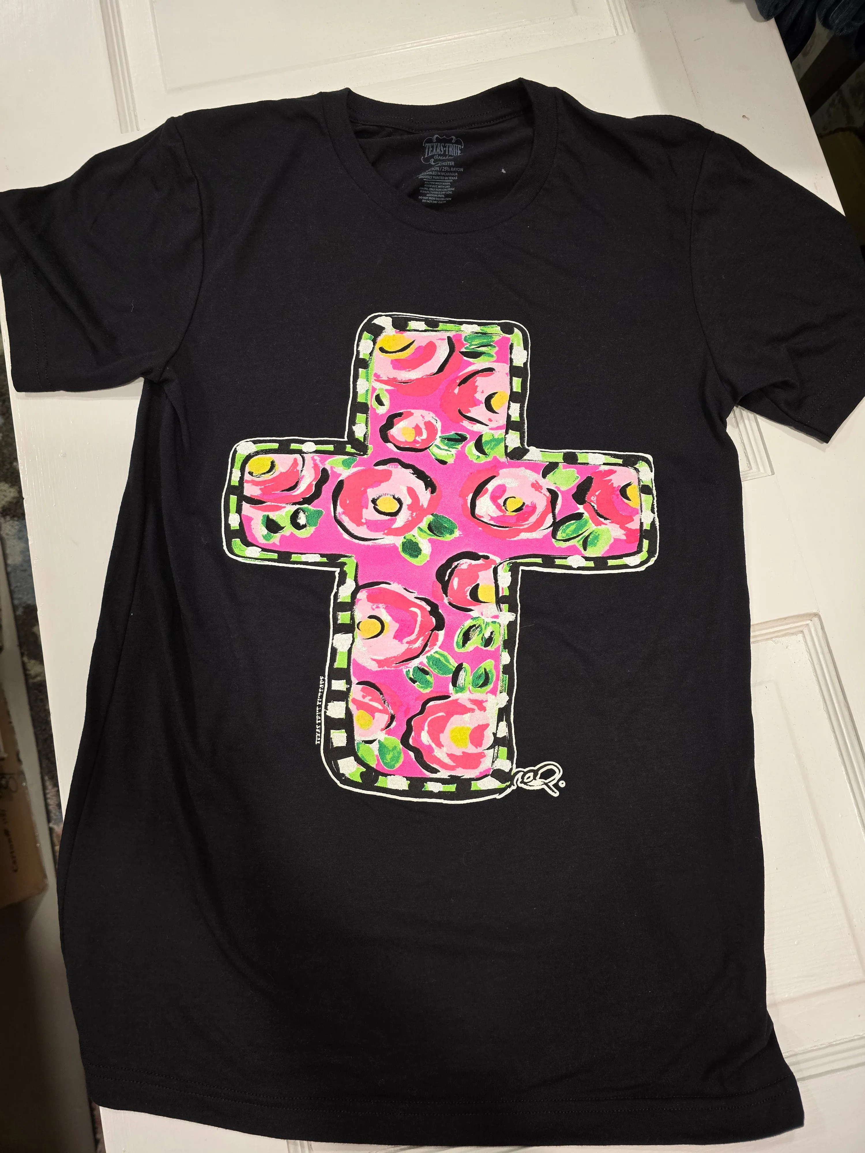 Pink Floral Cross Tee