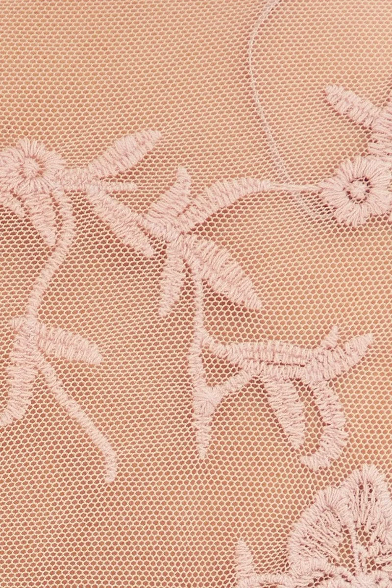 Pink Mesh Kimono Short Sleeve Embroidered