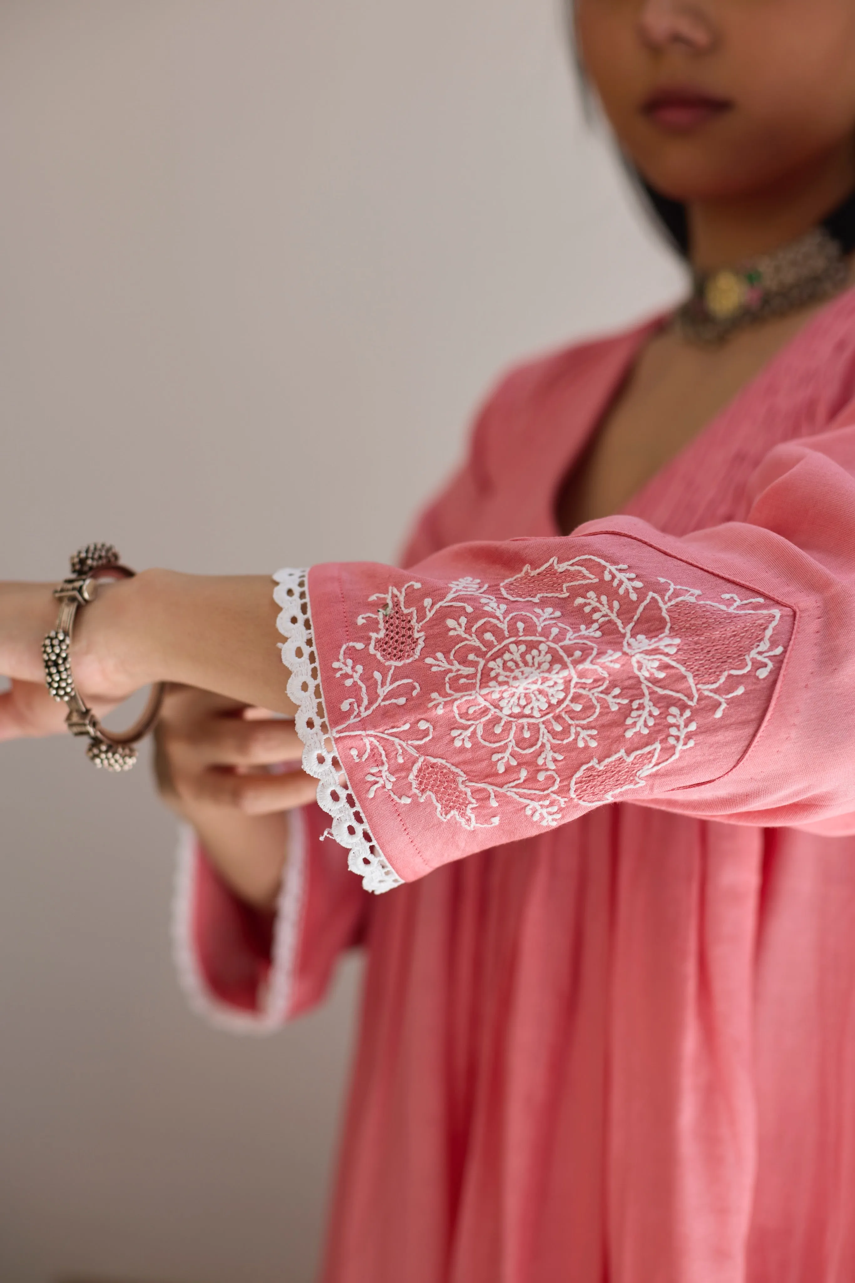 PINTUCKS BACK YOKE KURTA - PINK CO-ORD SET (2PC SET)