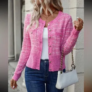 PLAID BUTTON FRONT CARDIGAN PINK