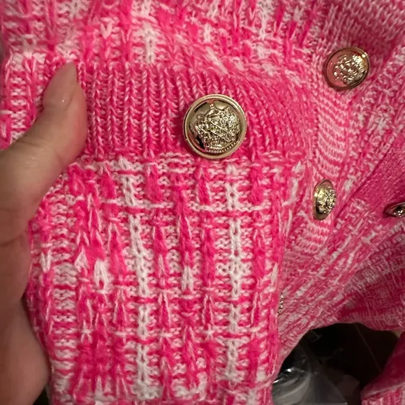 PLAID BUTTON FRONT CARDIGAN PINK
