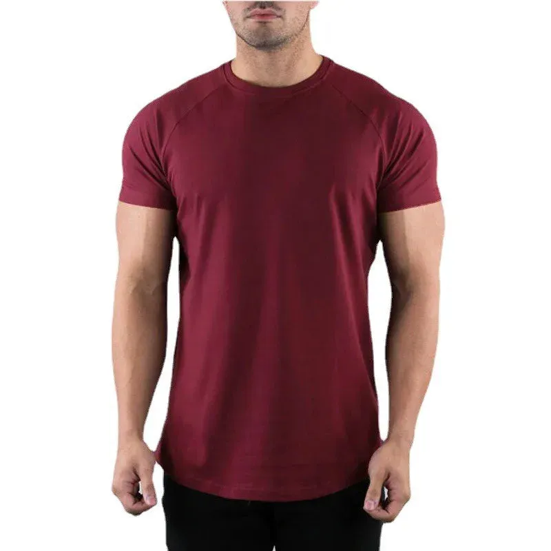 Plain Gym T-Shirt Men - Summer Fitness Clothing, O-Neck Short Sleeve Cotton Slim Fit Tee, Bodybuilding Workout Tops