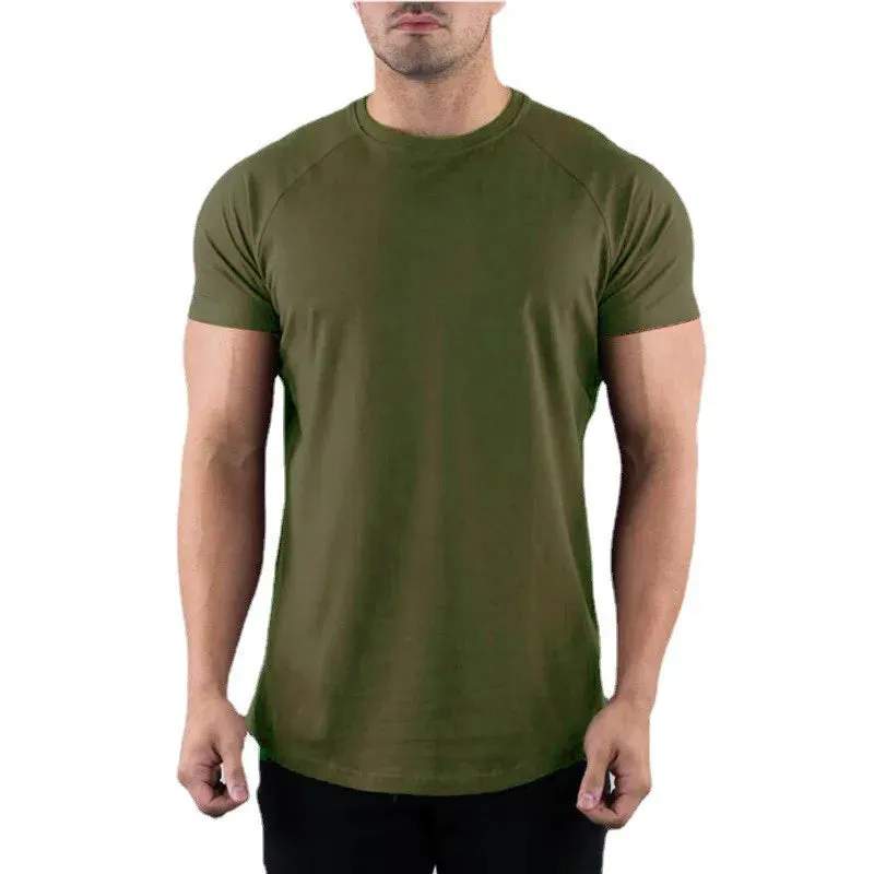 Plain Gym T-Shirt Men - Summer Fitness Clothing, O-Neck Short Sleeve Cotton Slim Fit Tee, Bodybuilding Workout Tops