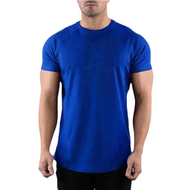 Plain Gym T-Shirt Men - Summer Fitness Clothing, O-Neck Short Sleeve Cotton Slim Fit Tee, Bodybuilding Workout Tops