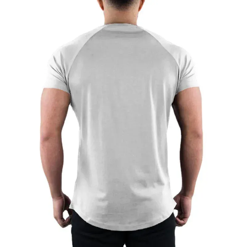 Plain Gym T-Shirt Men - Summer Fitness Clothing, O-Neck Short Sleeve Cotton Slim Fit Tee, Bodybuilding Workout Tops