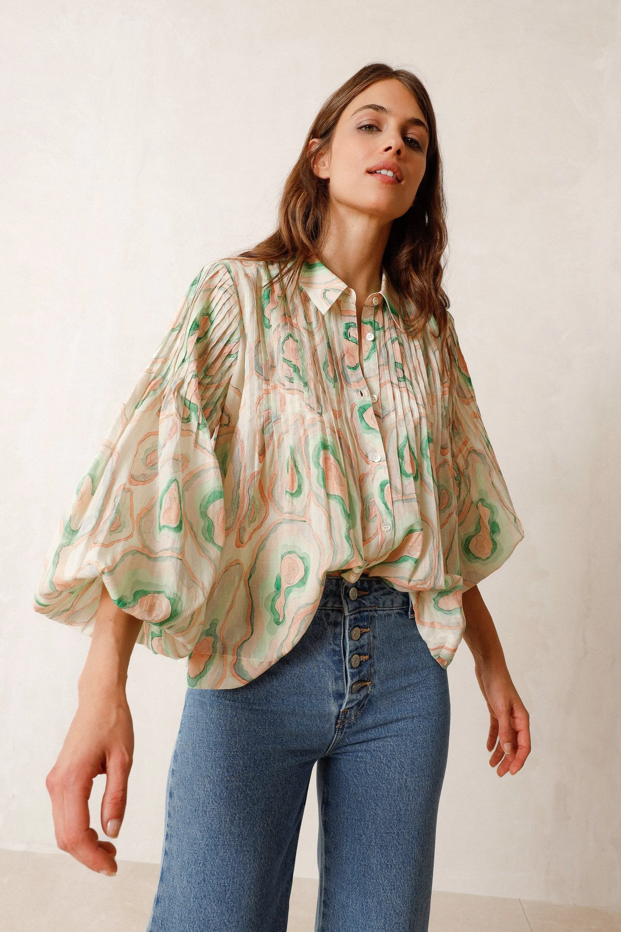 Pleated Geode Shirt Lichen