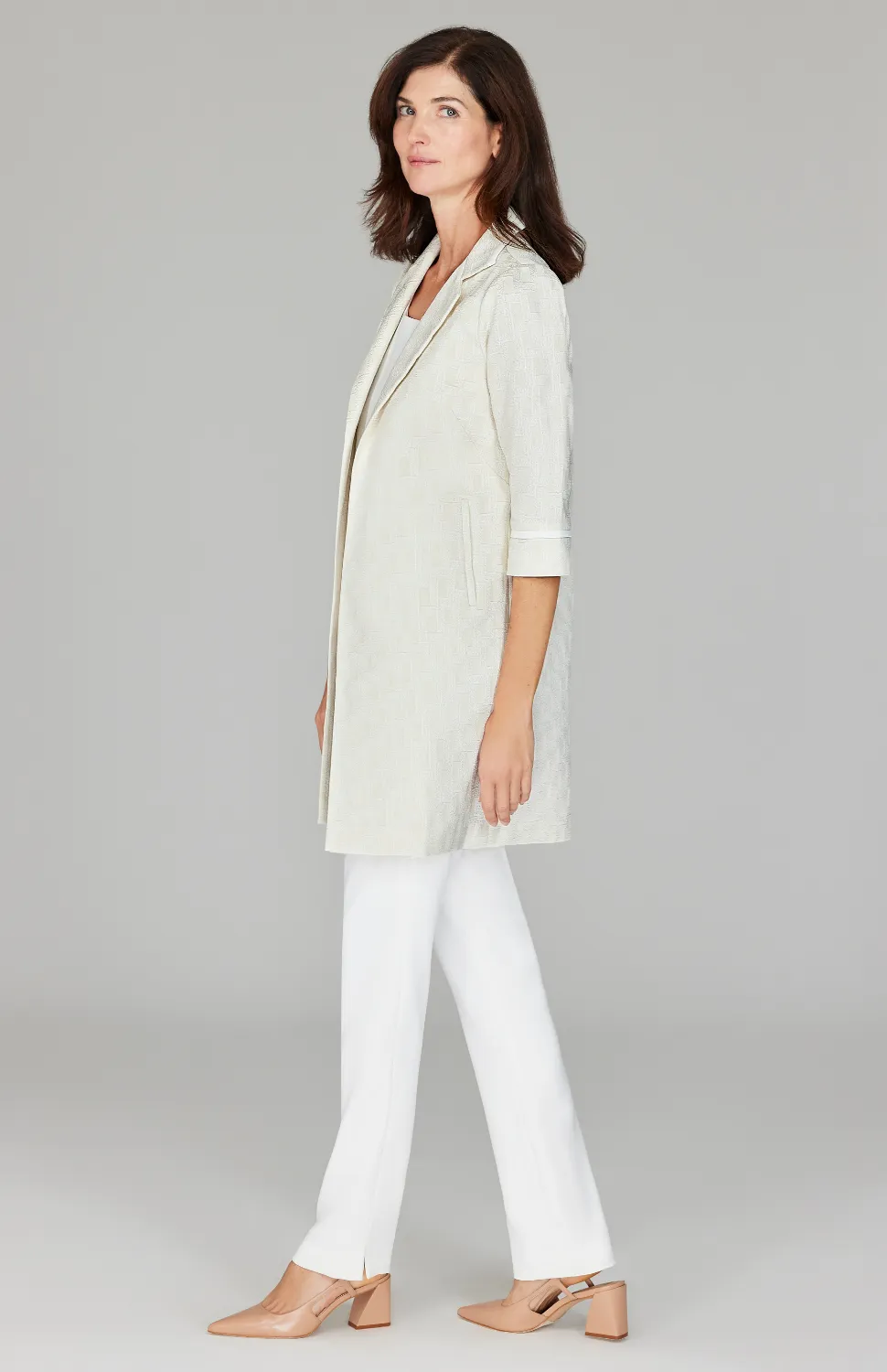 PREORDER Basketweave Jacquard Long Blazer w/ Bias Trim