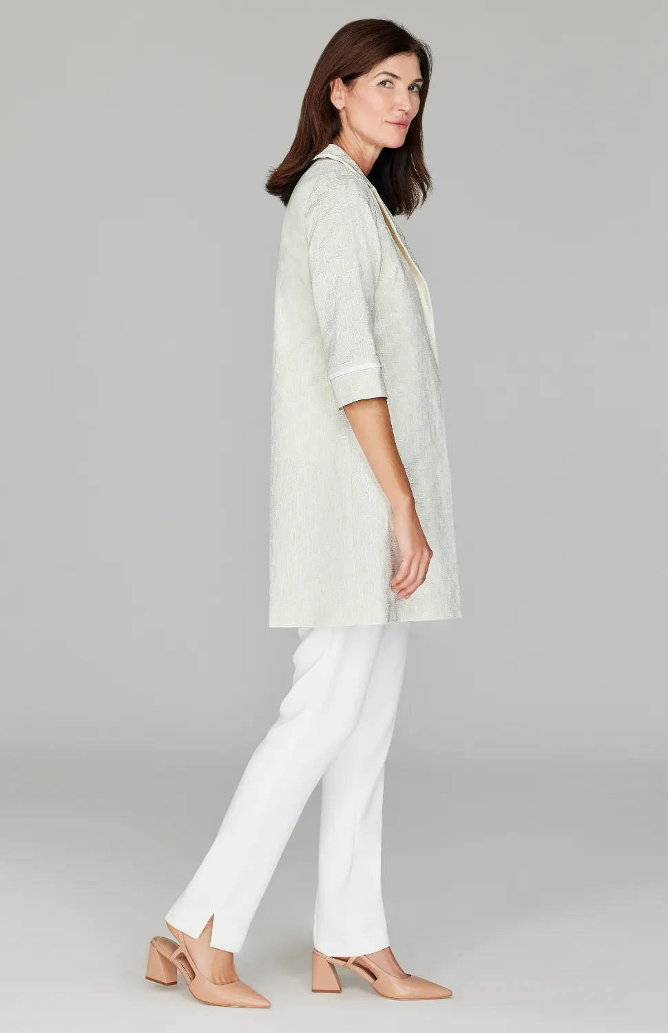 PREORDER Basketweave Jacquard Long Blazer w/ Bias Trim