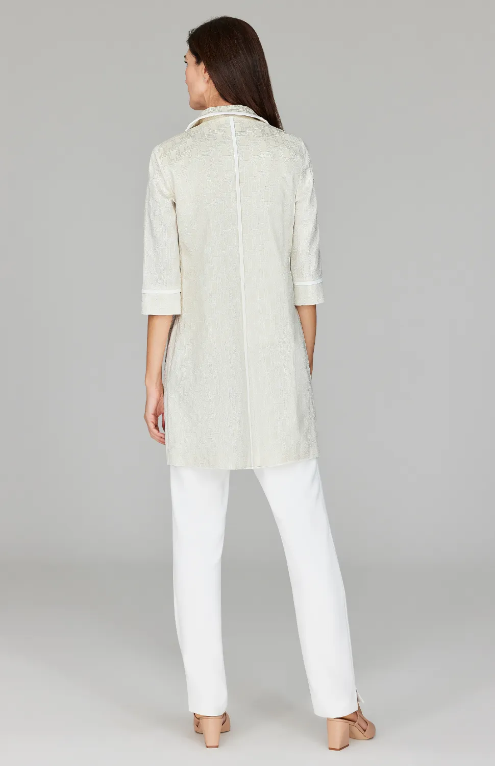 PREORDER Basketweave Jacquard Long Blazer w/ Bias Trim