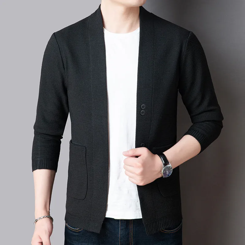 Pure Color Sweater Jacket Men's Autumn Thin Section