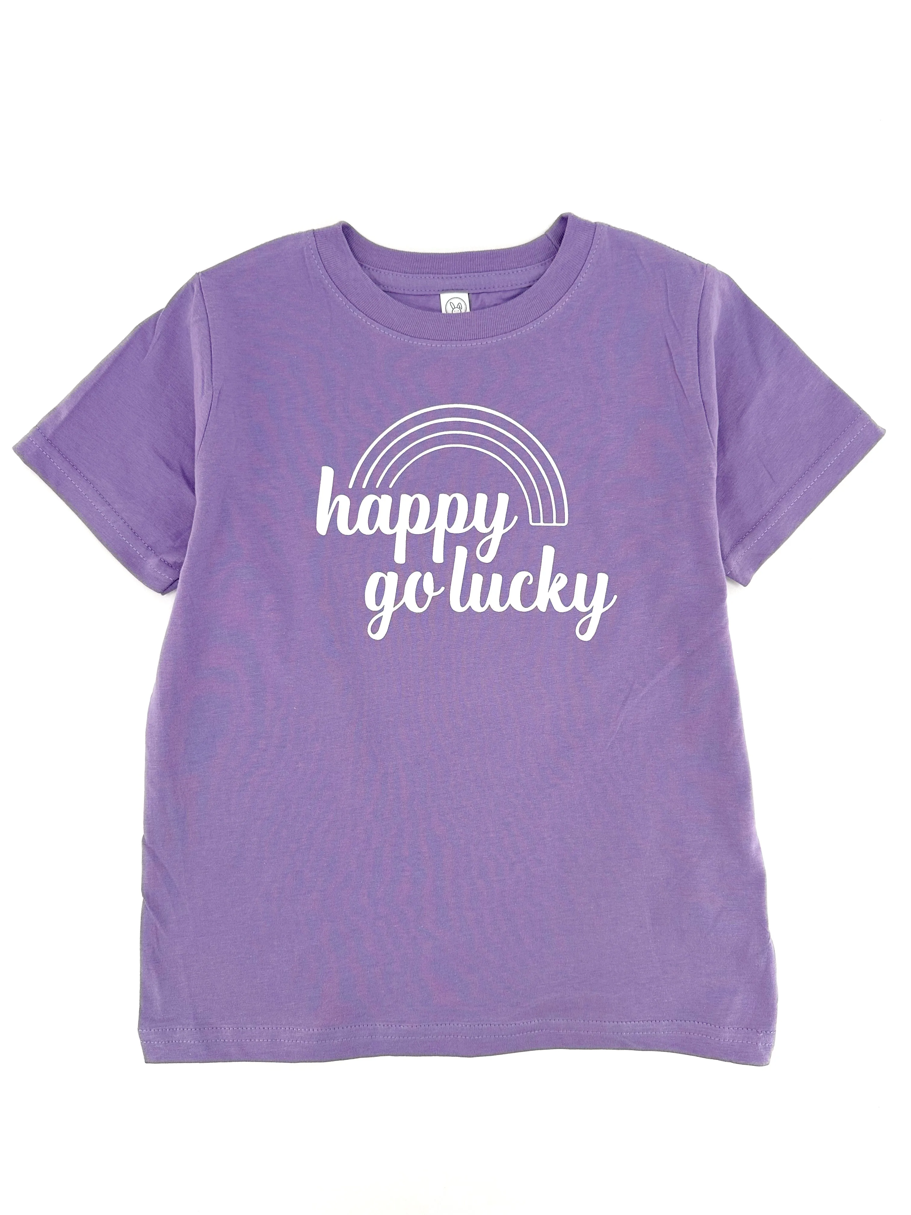 Purple Happy Go Lucky Tee, Spring Shirt for Girls