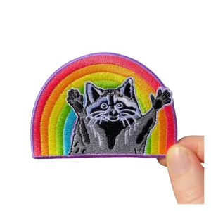 Rainbow Raccoon Iron-On Embroidered Patch