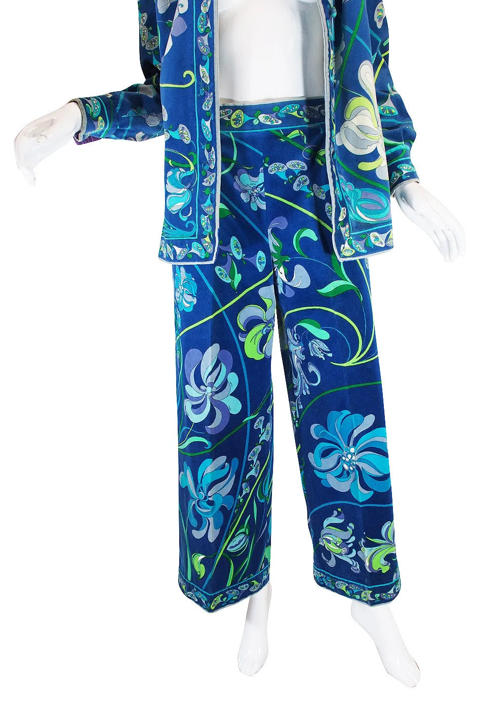 Rare 1960s Emilio Pucci Blue Print Velvet Suit