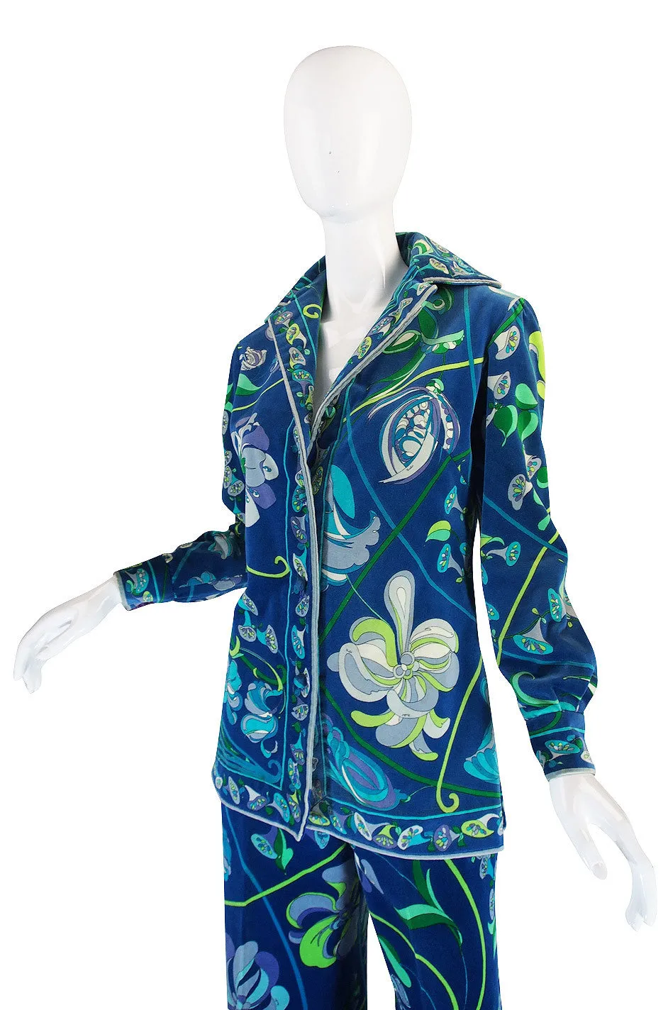 Rare 1960s Emilio Pucci Blue Print Velvet Suit