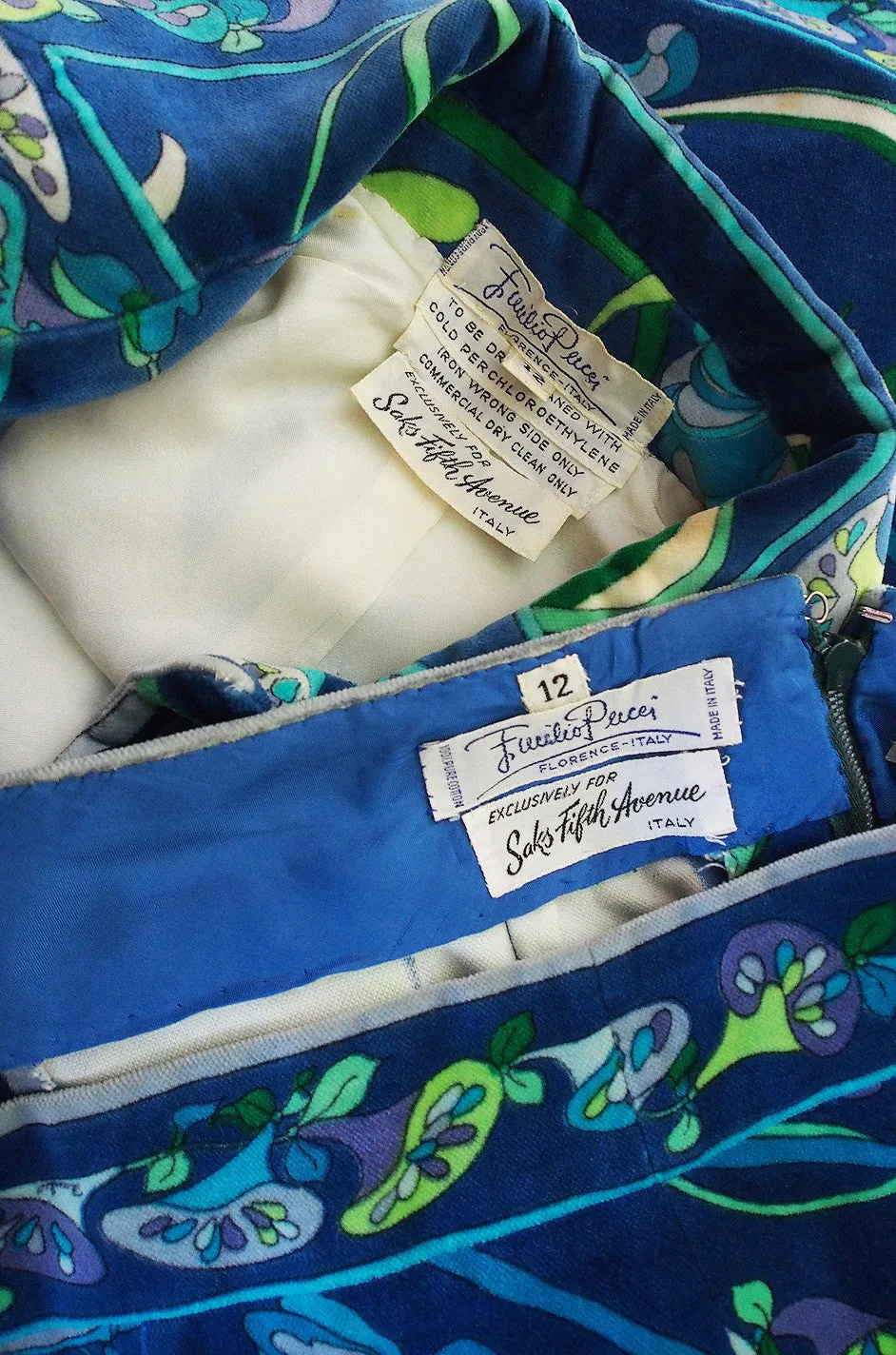 Rare 1960s Emilio Pucci Blue Print Velvet Suit