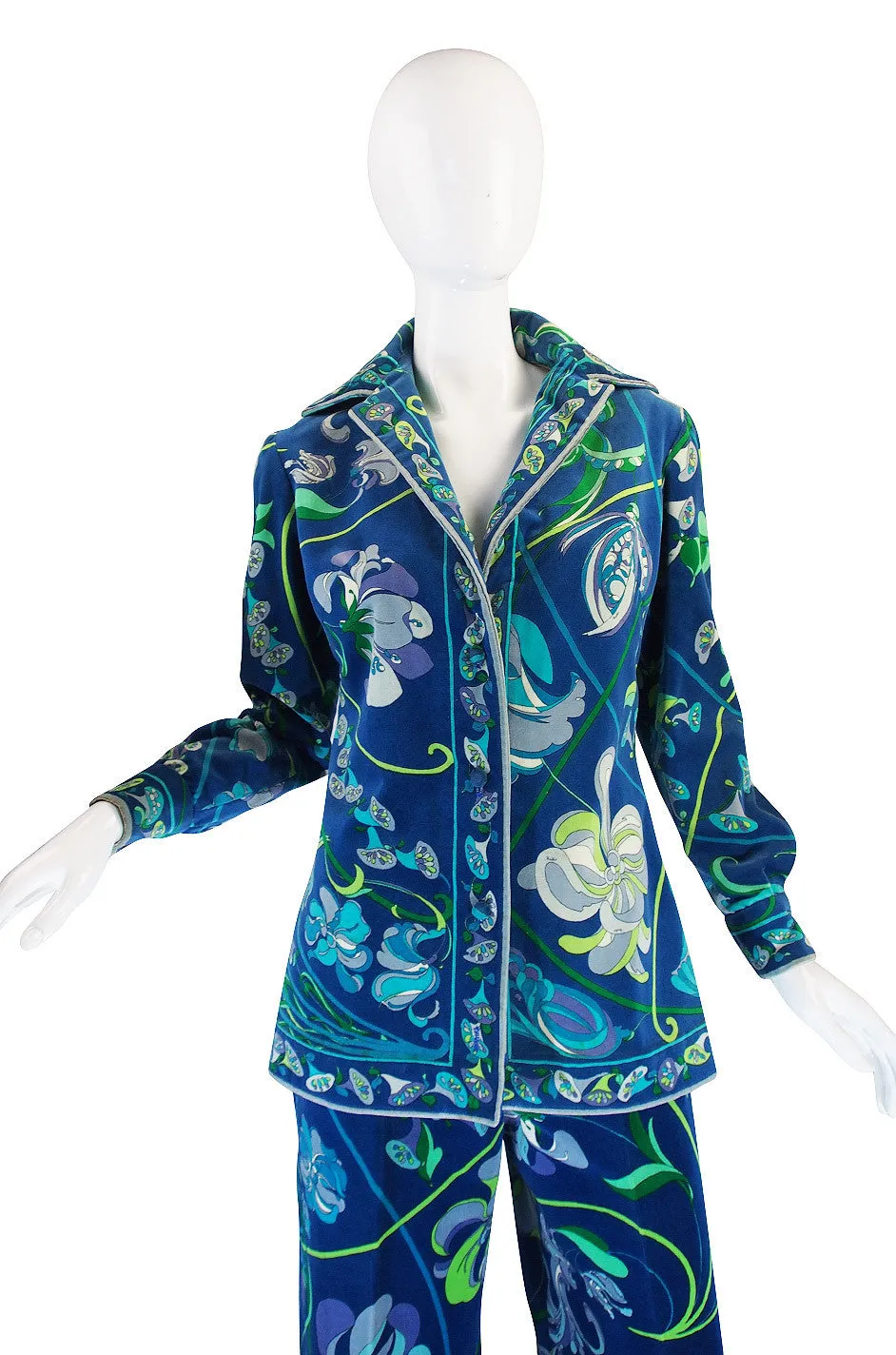 Rare 1960s Emilio Pucci Blue Print Velvet Suit