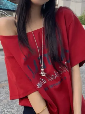 Red Y2k digital print short-sleeved overshirt
