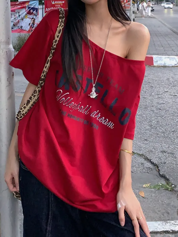 Red Y2k digital print short-sleeved overshirt