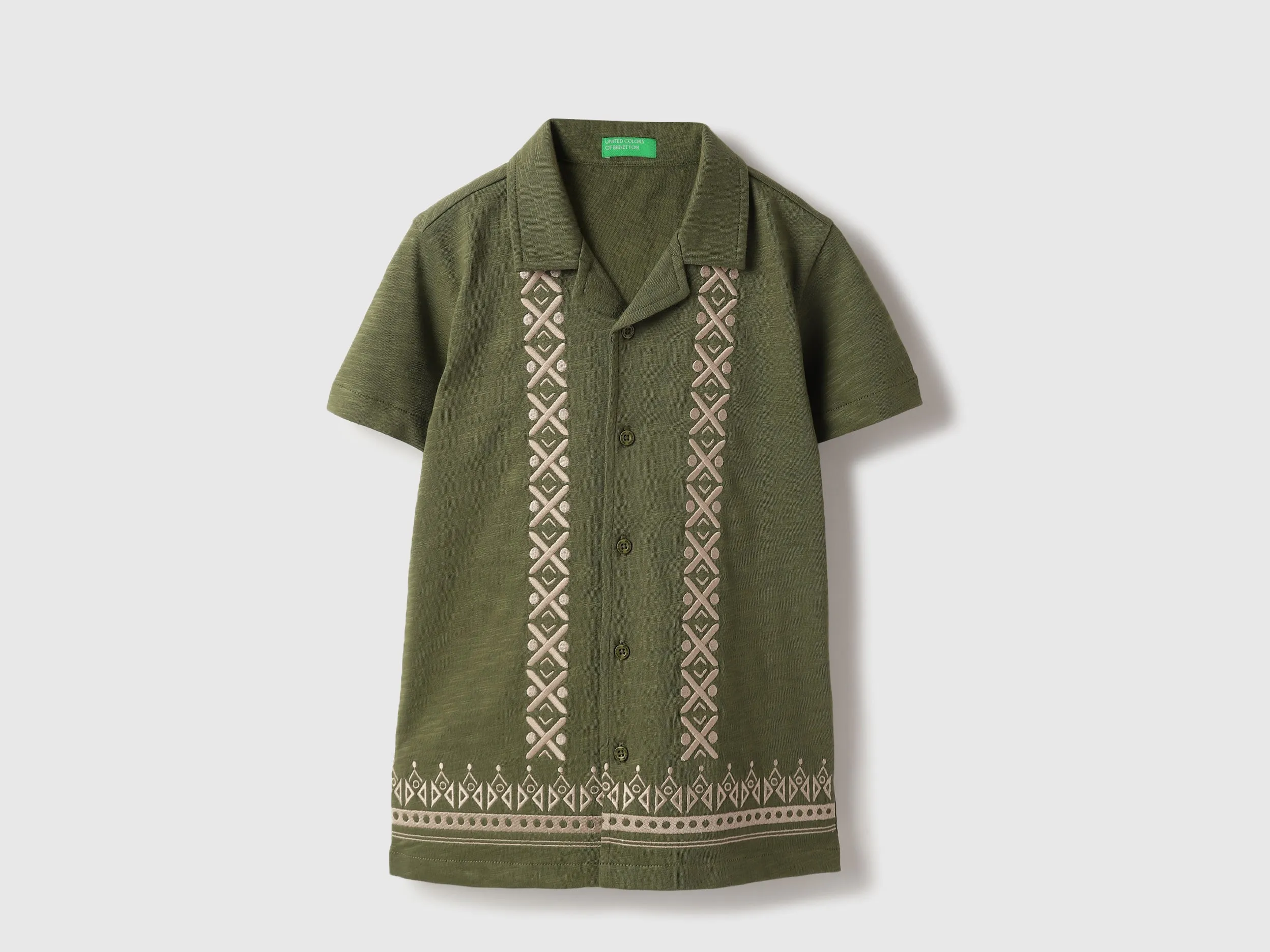 Regular Fit Cuban Collar Embroidered Shirt