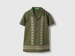 Regular Fit Cuban Collar Embroidered Shirt