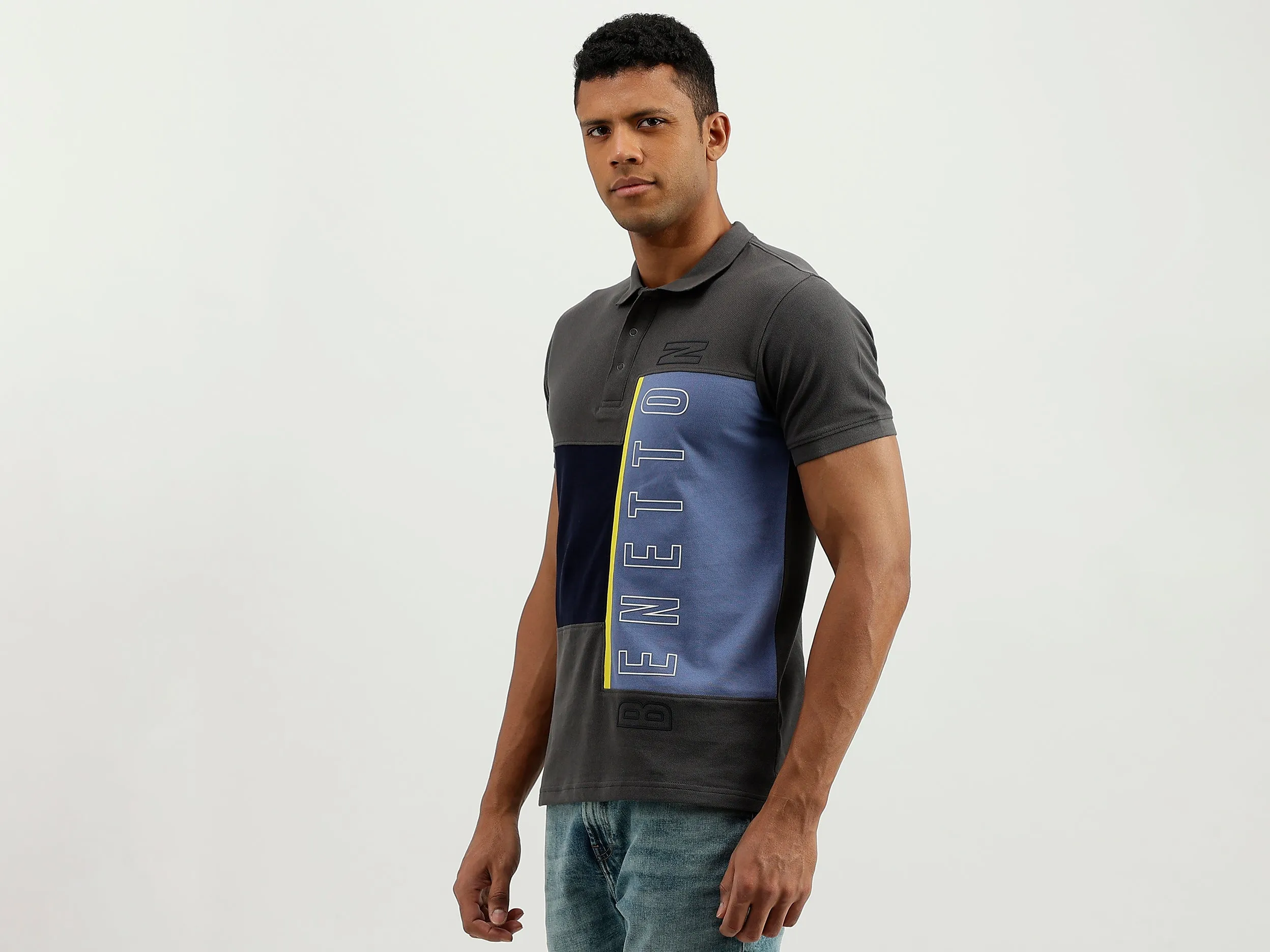 Regular Fit Polo Collar Colourblocked T-Shirt