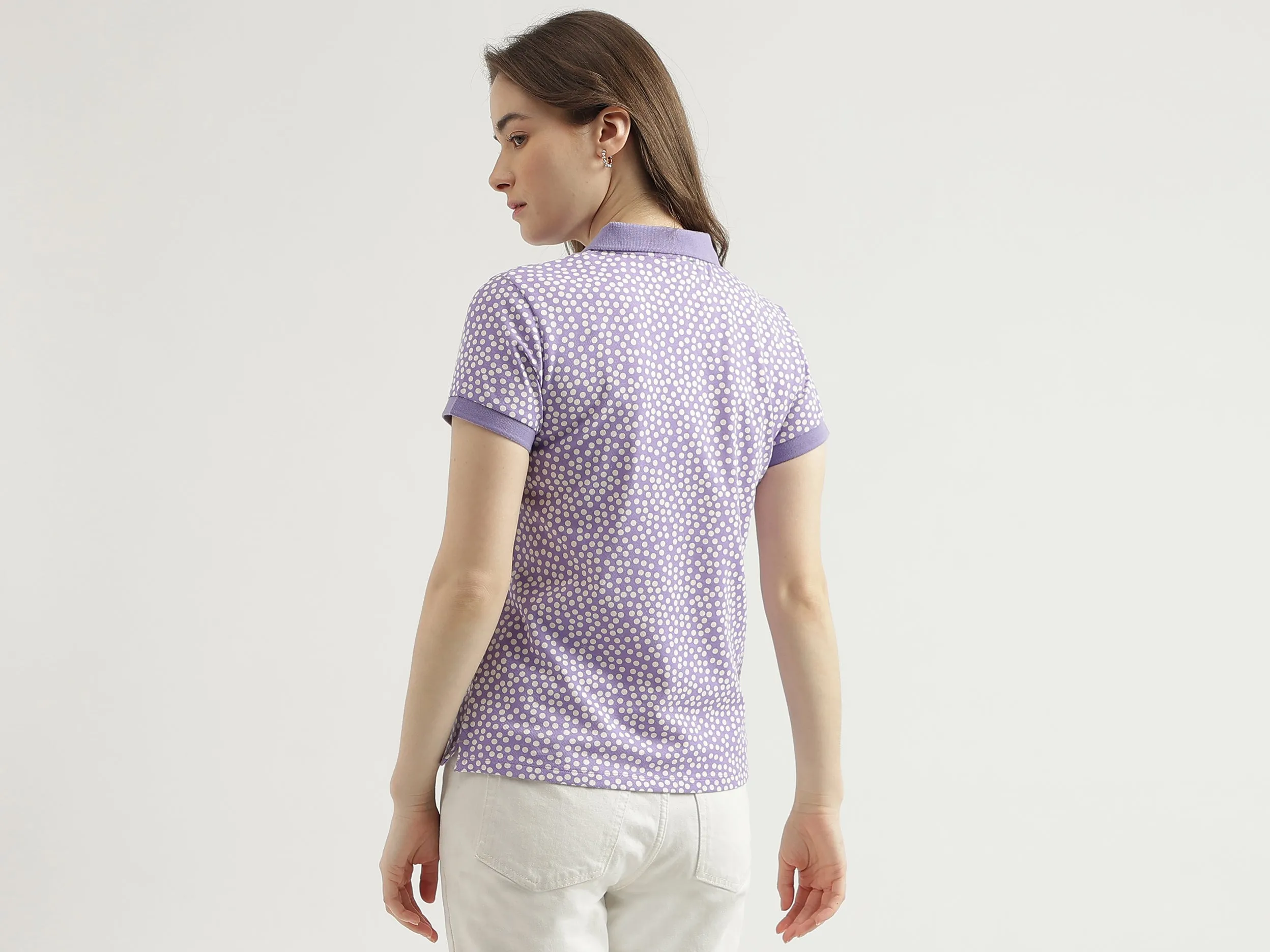 Regular Fit Polo Neck Printed Women's T-Shirt