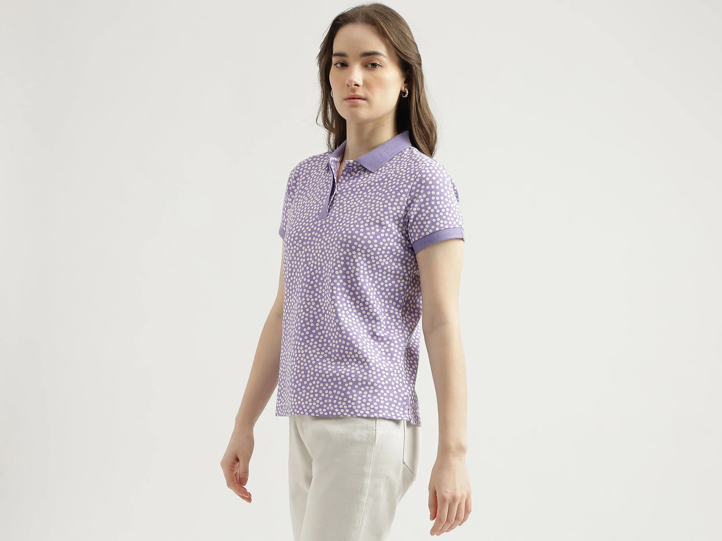 Regular Fit Polo Neck Printed Women's T-Shirt