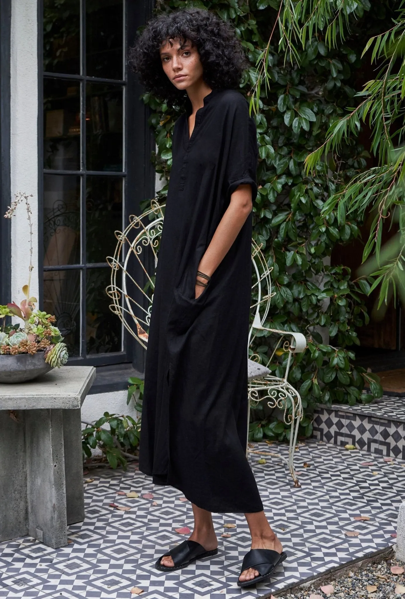 re:hOMe - Black Cotton Long Easy Dress