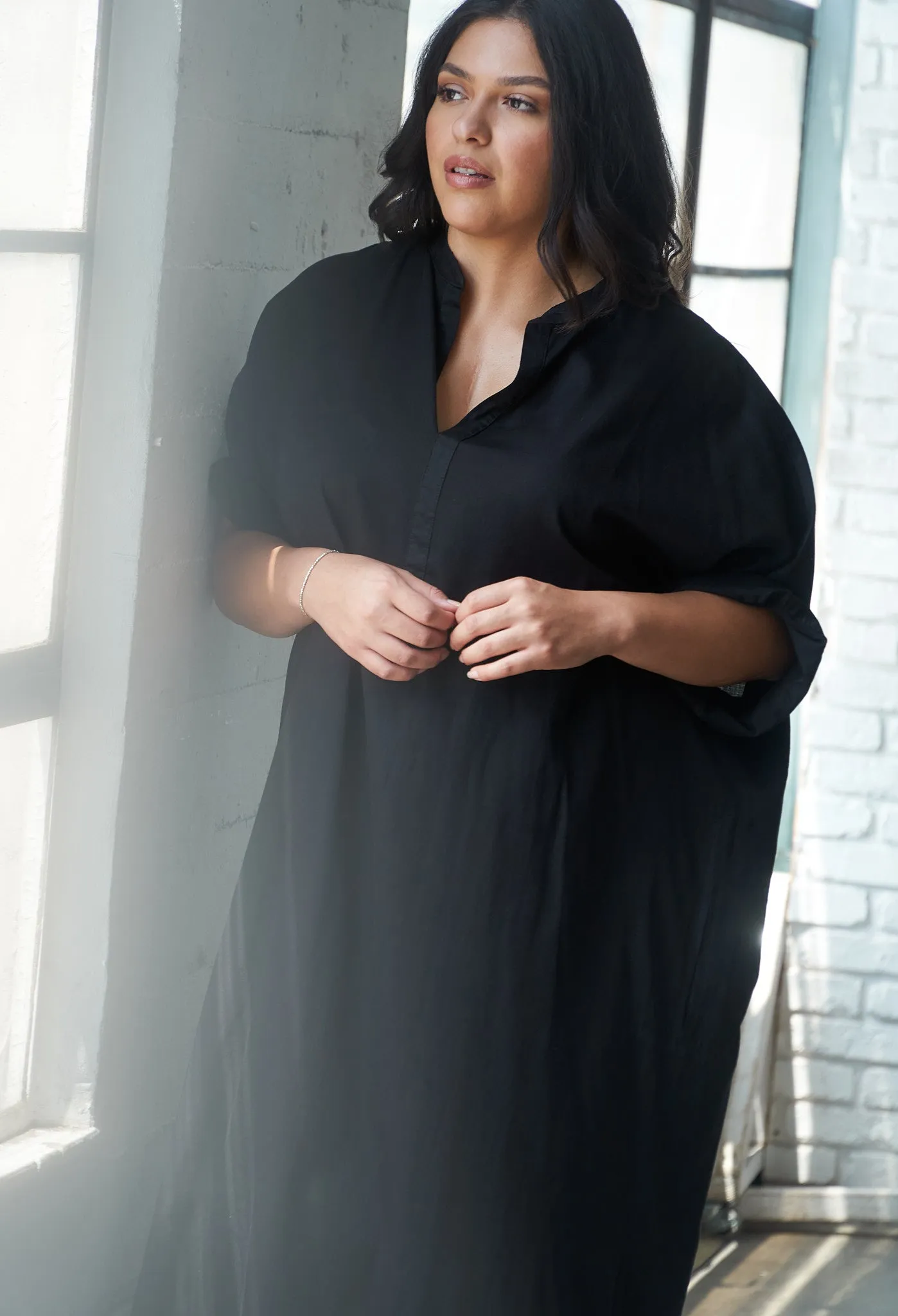 re:hOMe - Black Cotton Long Easy Dress