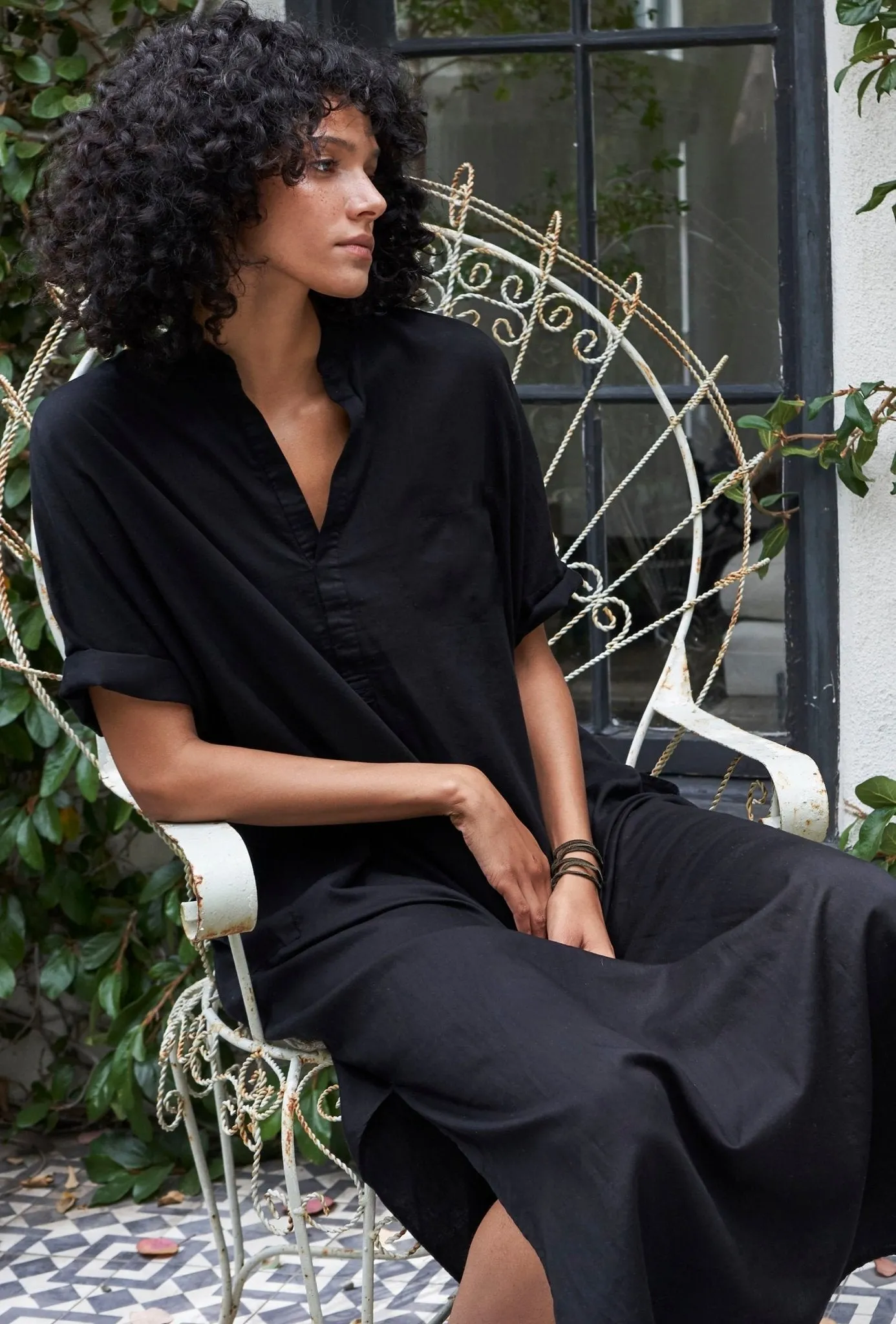 re:hOMe - Black Cotton Long Easy Dress