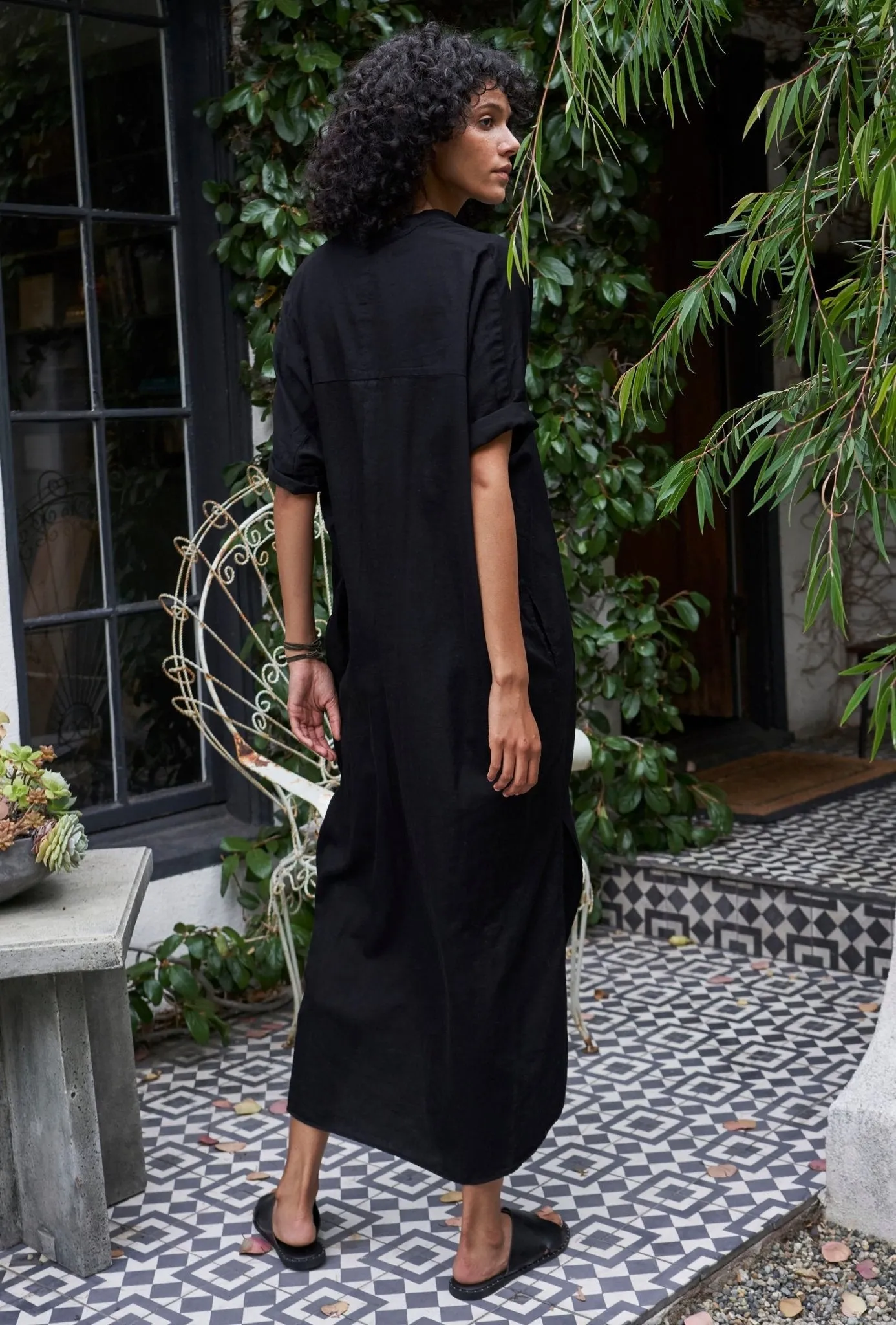 re:hOMe - Black Cotton Long Easy Dress