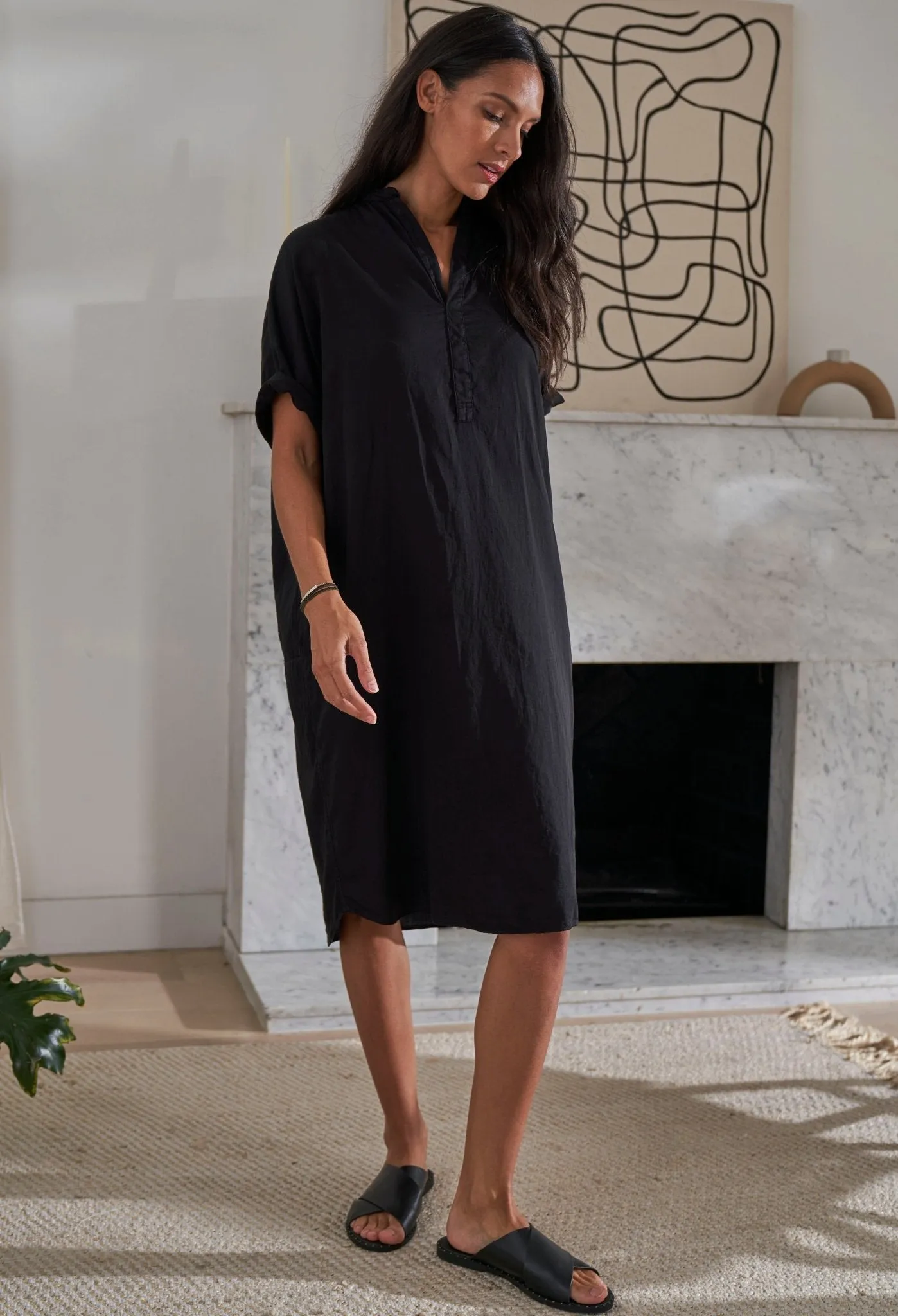re:hOMe - Short Black Cotton Easy Shirt Dress