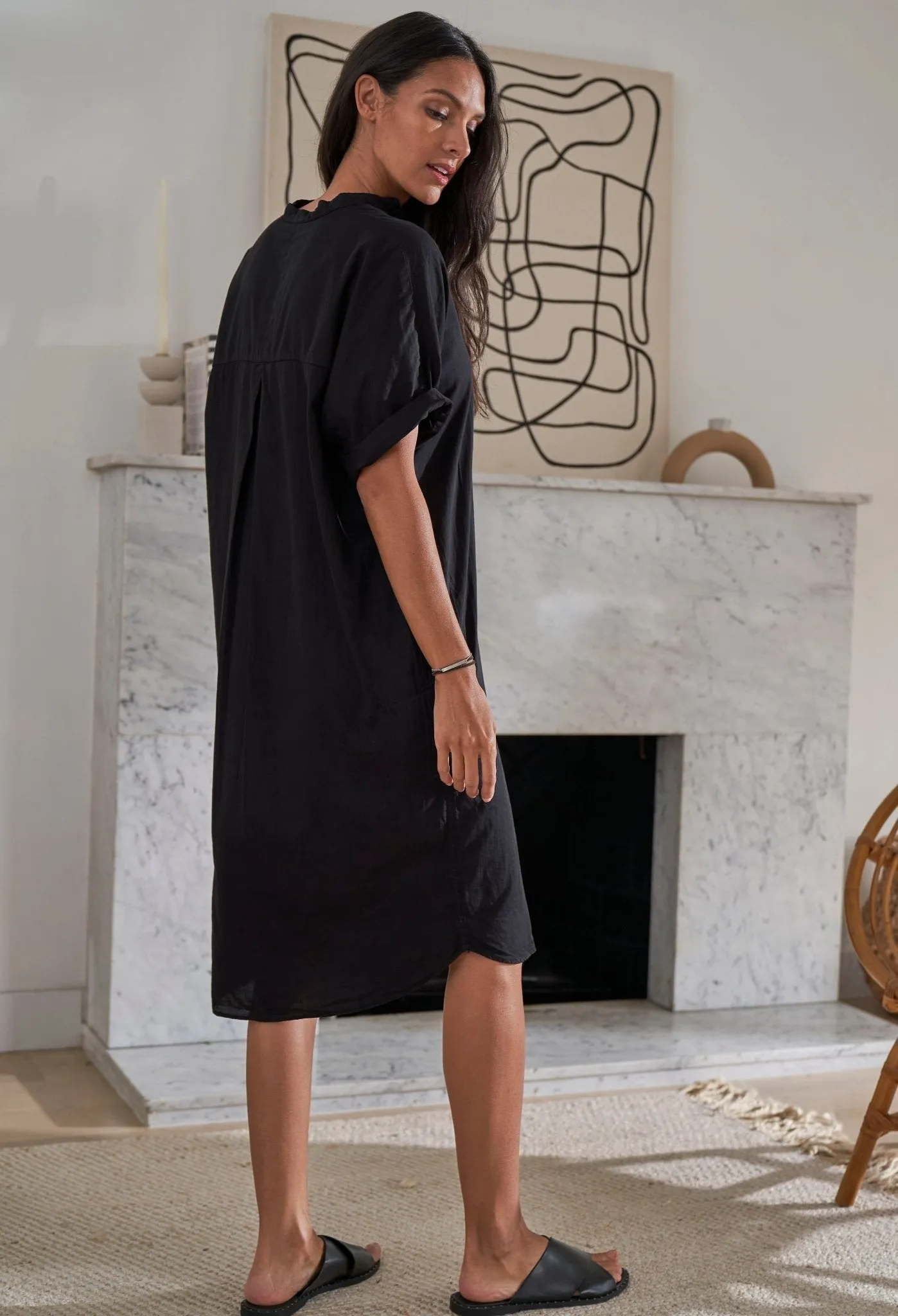 re:hOMe - Short Black Cotton Easy Shirt Dress
