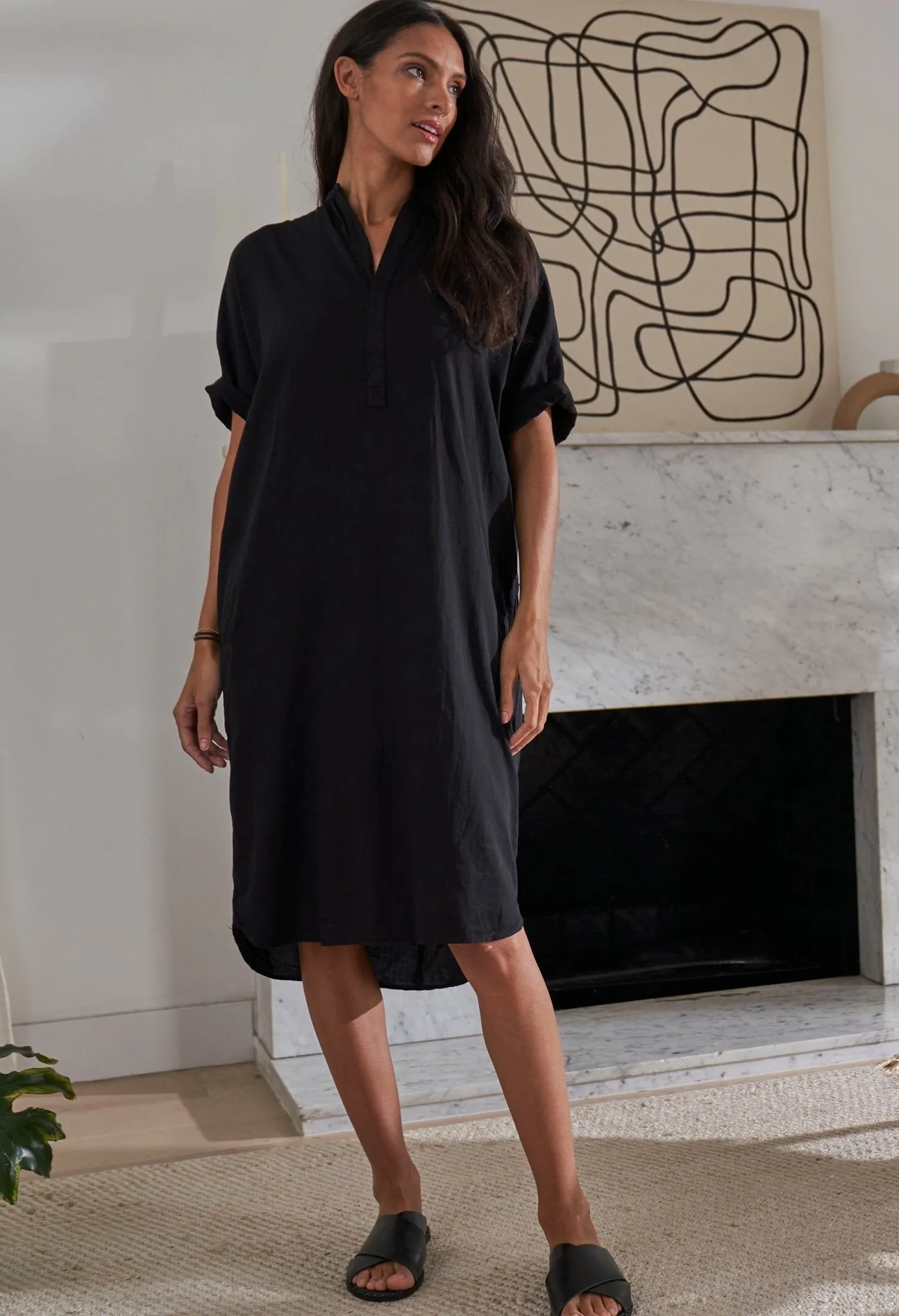 re:hOMe - Short Black Cotton Easy Shirt Dress
